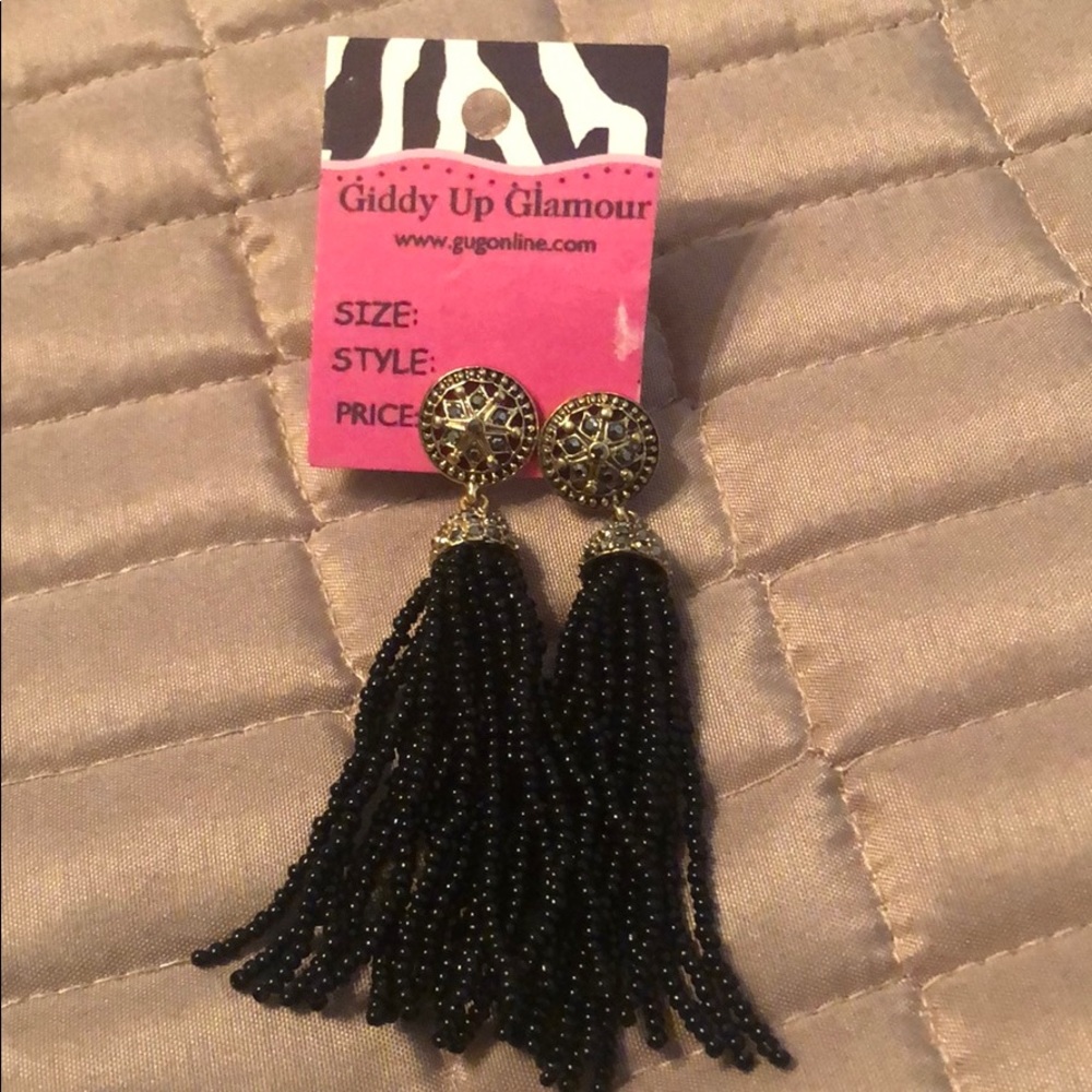 Black dangle beaded earrings